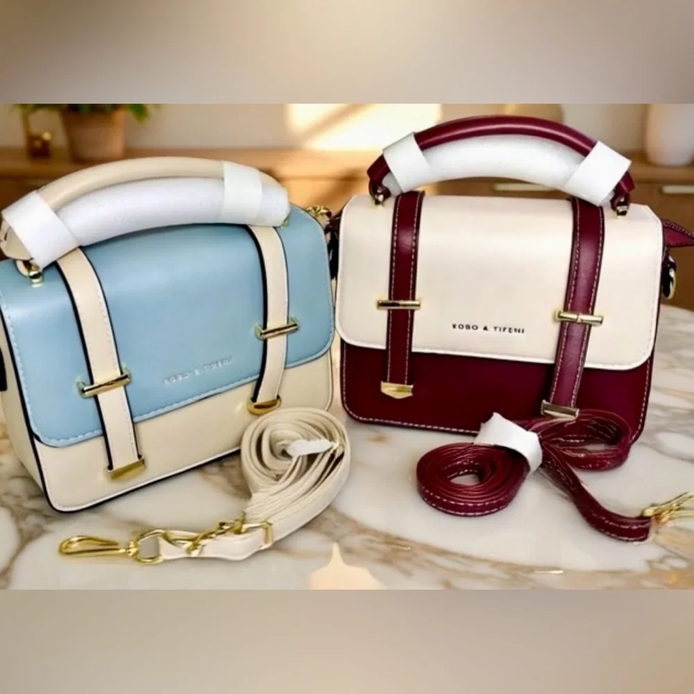 Chic Two-Tone Mini Satchel - Top Handle & Crossbody - Picture 1 of 16